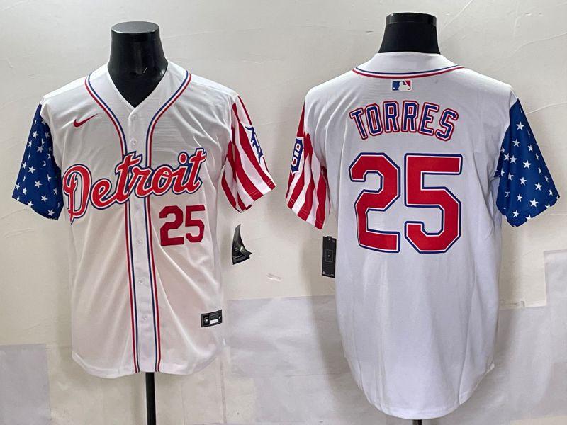 Men Detroit Tigers #25 Torres White National Flags 2025 Nike MLB Jersey style 5->detroit tigers->MLB Jersey